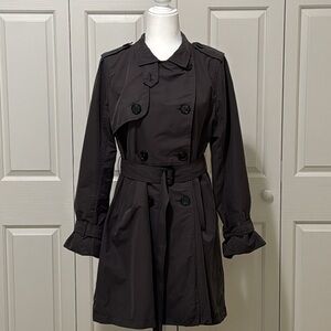 GAP Graphite Gray Pleated Trench Coat Belted Double Breasted Medium